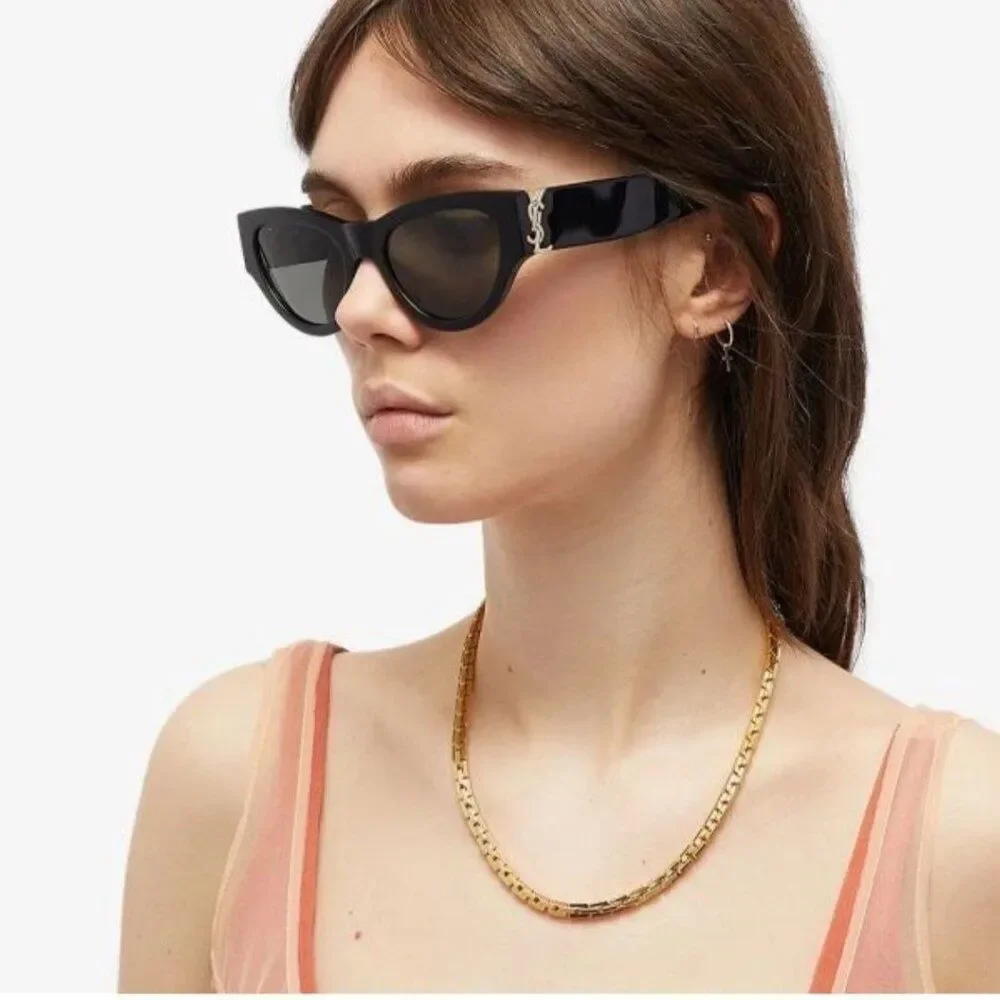 NEW Saint Laurent SLM94 001 Black Grey Cat Eye Women Sunglasses - Picture 9 of 17